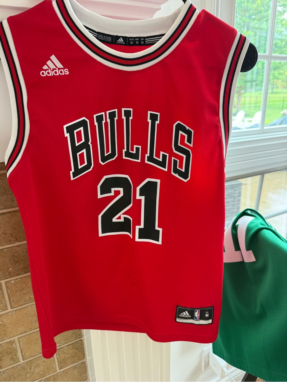 adidas Red Chicago Bulls NBA Mesh Jersey with White Collar